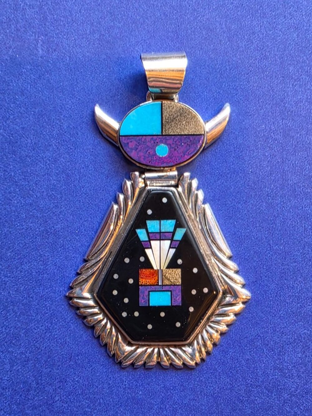 Melvin Cleveland Navajo Sterling Silver/Inlay Kachina Pendant